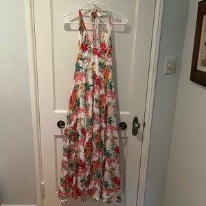 Vix floral printed linen maxi halter dress